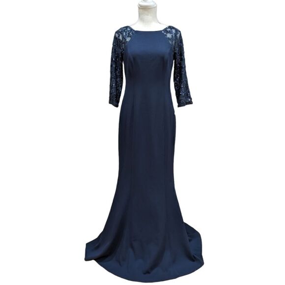 NWT Vince Camuto Navy Blue Sequin Scuba Trumpet Dress Size 6